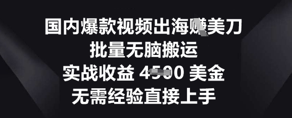 国内爆款视频出海挣美刀，批量无脑搬运，实战收益4.5k，无需经验直接上手-掘金阁
