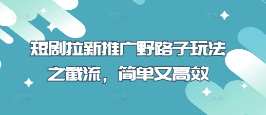 短剧拉新推广野路子玩法之截流，简单又高效-掘金阁